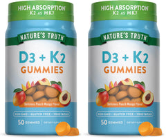 Nature's Truth Vitamin D3 + K2 Gummies peach mango flavor bottle – 50-count per bottle, pack of 2