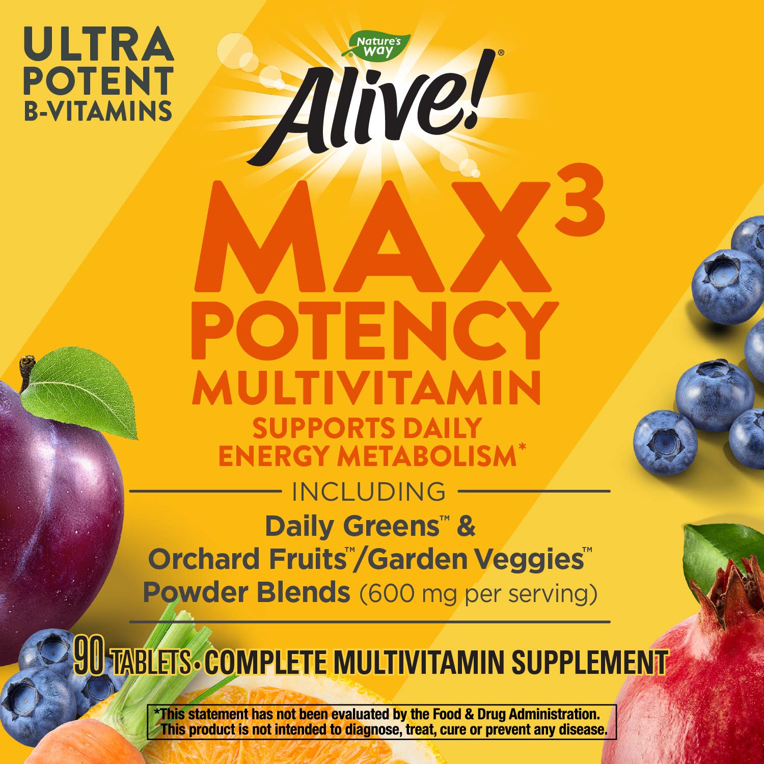 Close-up of Alive Max Potency tablet with natural ingredients
