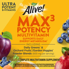 Close-up of Alive Max Potency tablet with natural ingredients