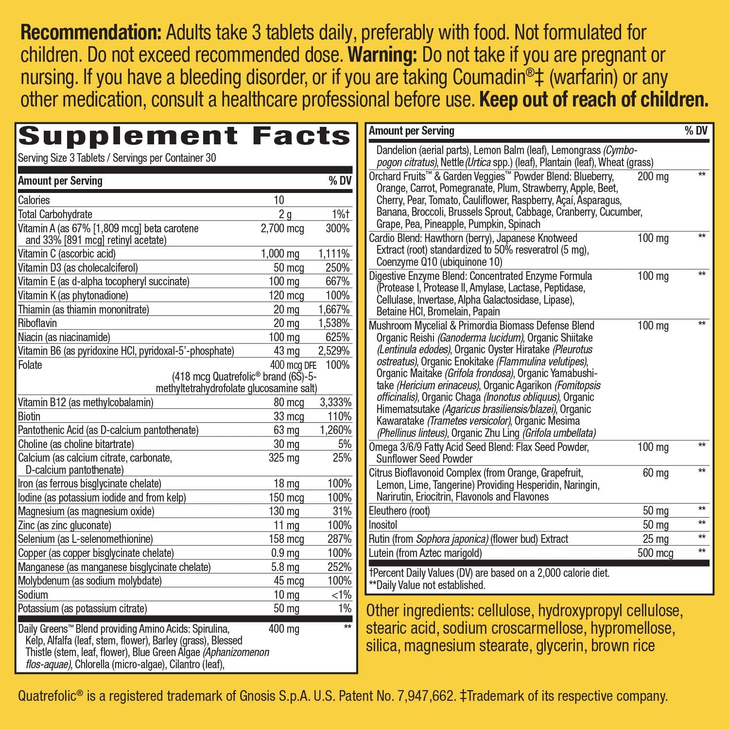 Label highlighting immune support and energy benefits