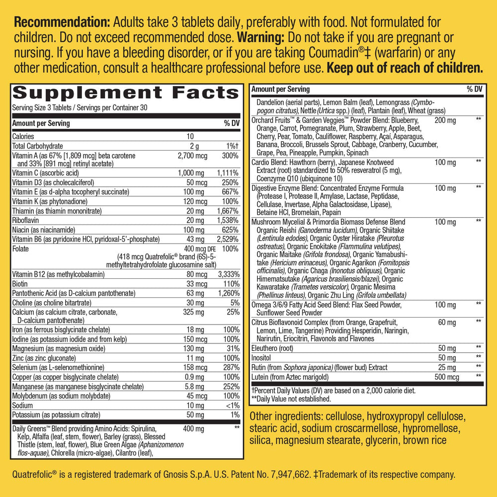 Label highlighting immune support and energy benefits