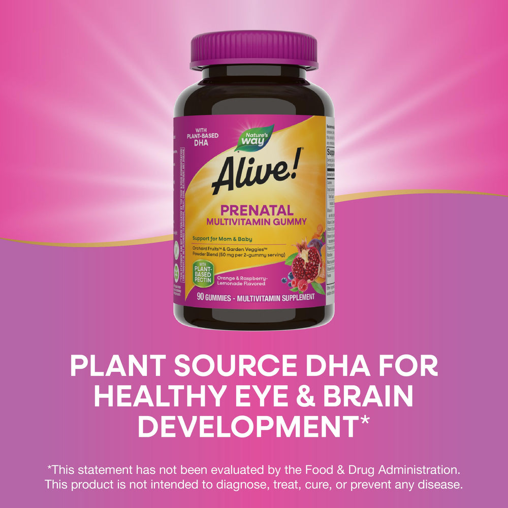 Nutritional ingredients label for Alive prenatal gummies