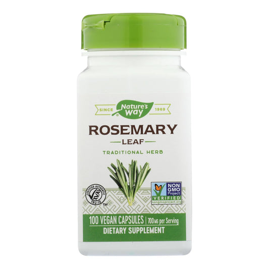 Front view of Nature's Way Rosemary Leaves 100-capsule bottle