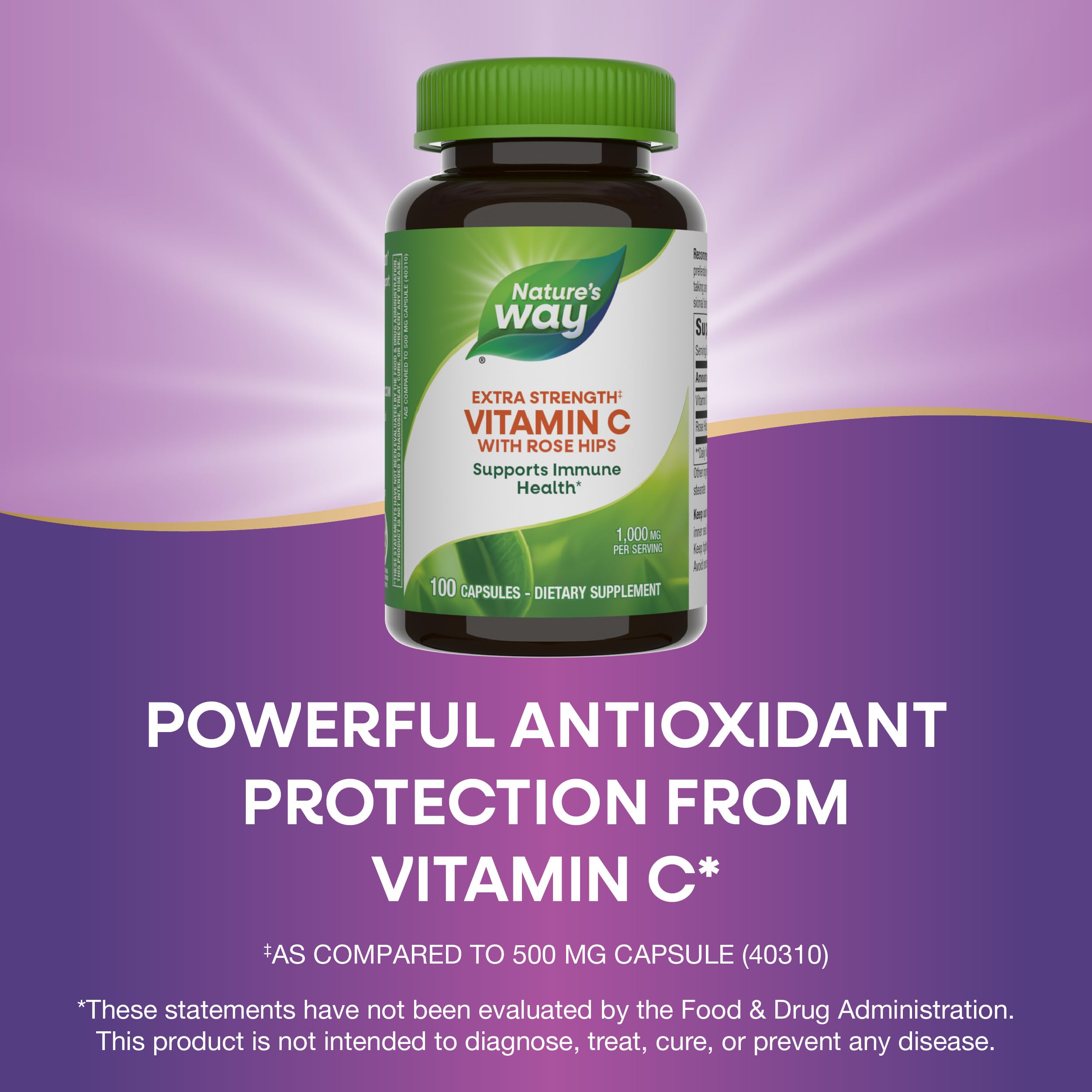Close-up of a capsule from Nature's Way Vitamin C with Rose Hips 1000 mg