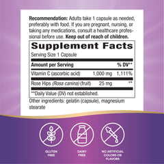 Product label for Nature's Way Vitamin C with Rose Hips Extra Strength 1000 mg