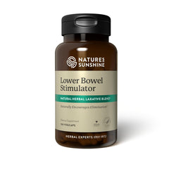 Nature's Sunshine Lower Bowel Stimulator bottle shown for easy daily use and gentle relief.