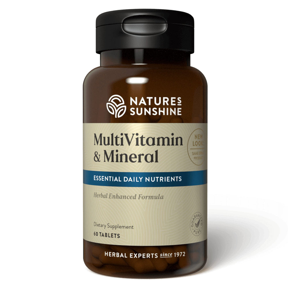 Front view of Nature's Sunshine Multivitamins and Minerals bottle - 60 tablets