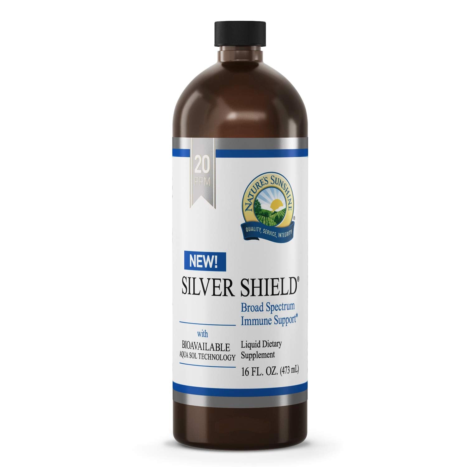 Front view of Nature's Sunshine Silver Shield Liquid bottle, 16 oz