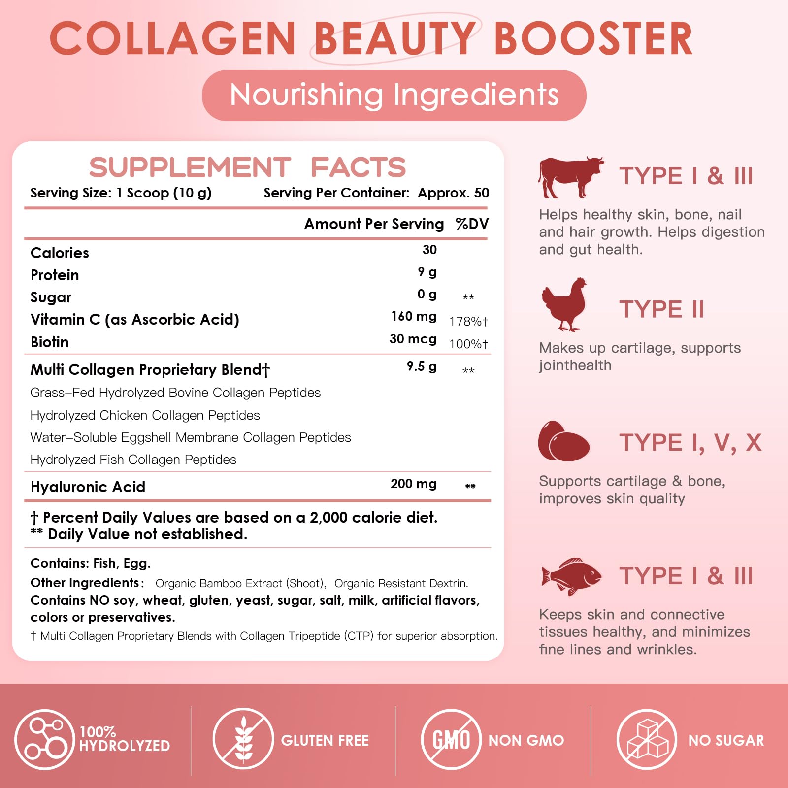 Unflavored collagen powder with scoop and glass of water