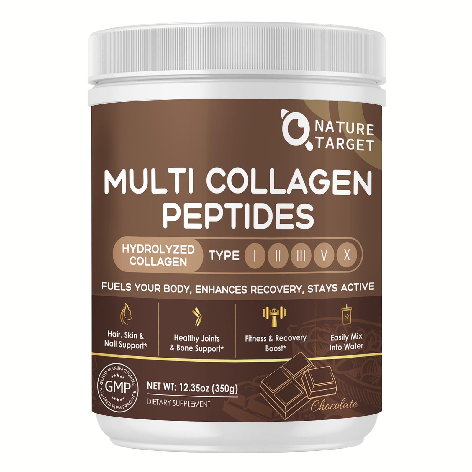 Nature Target Chocolate Multi Collagen Peptides bottle with label