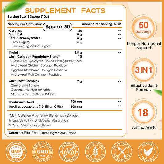 Close-up of collagen powder ingredients and blend