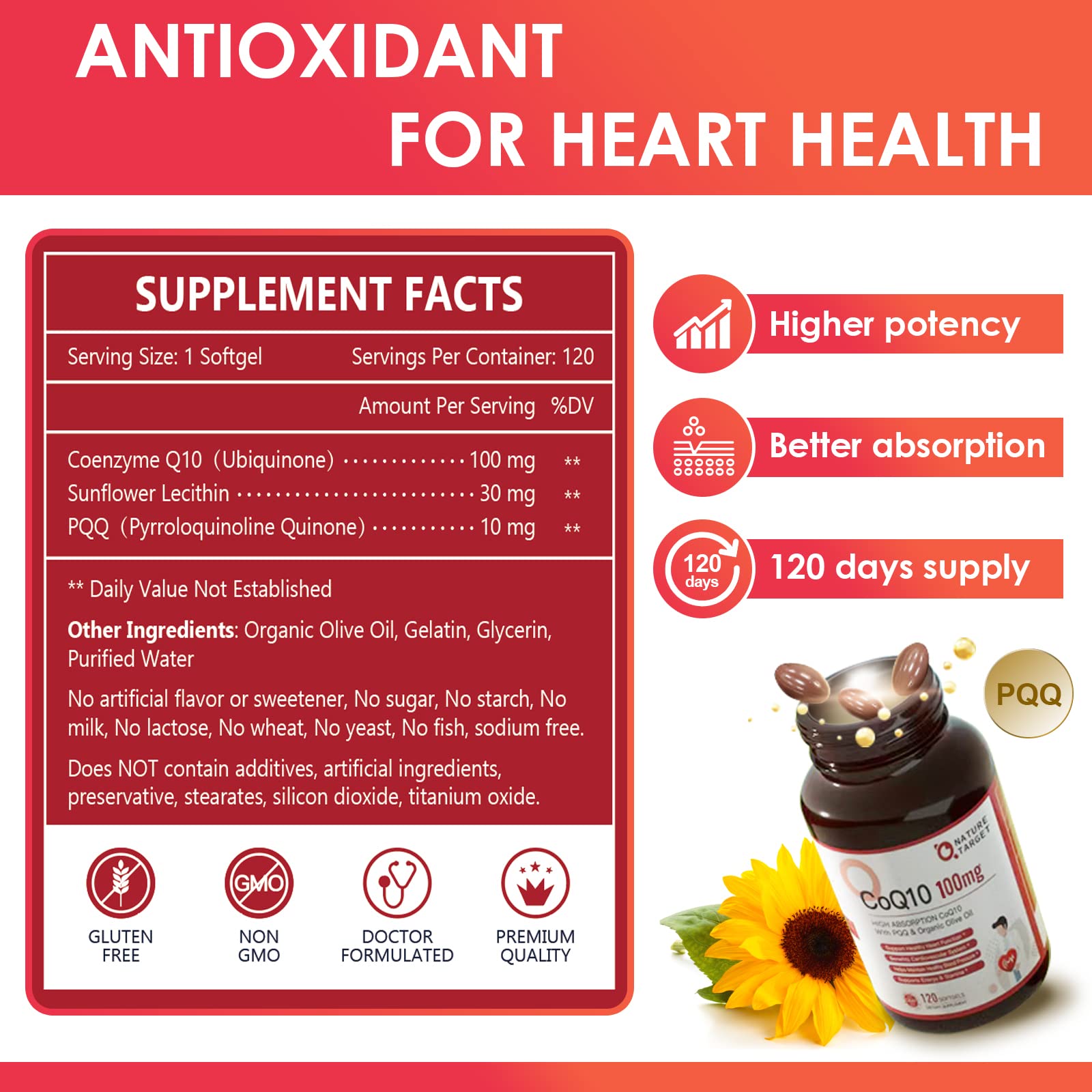 Front packaging of Nature Target CoQ10 100mg softgels