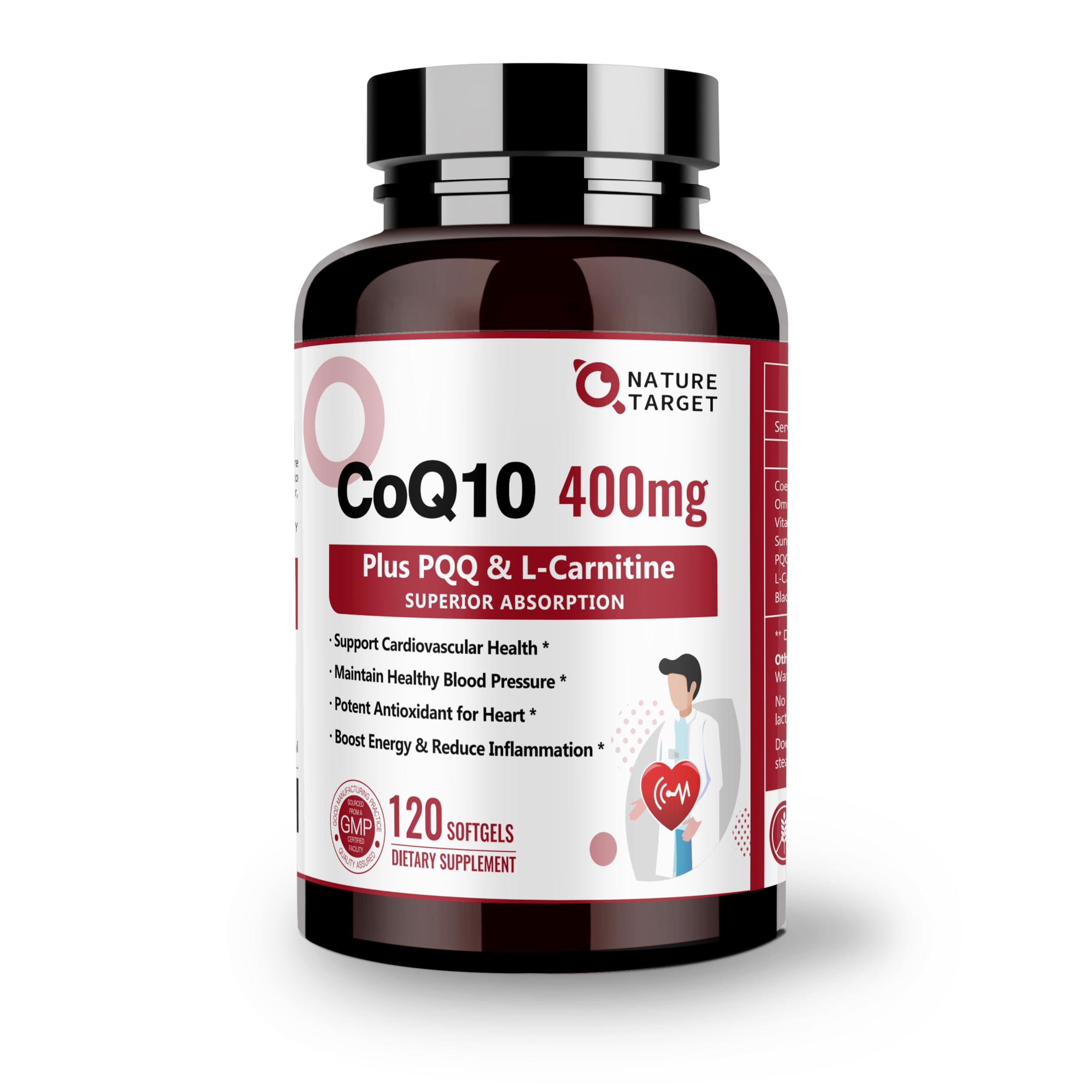 Nature Target CoQ10 400mg with PQQ, Omega-3s and L-Carnitine softgels, 120 servings