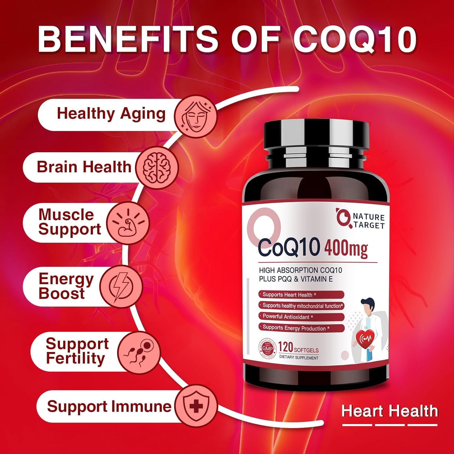 120-count Nature Target CoQ10 softgels bottle