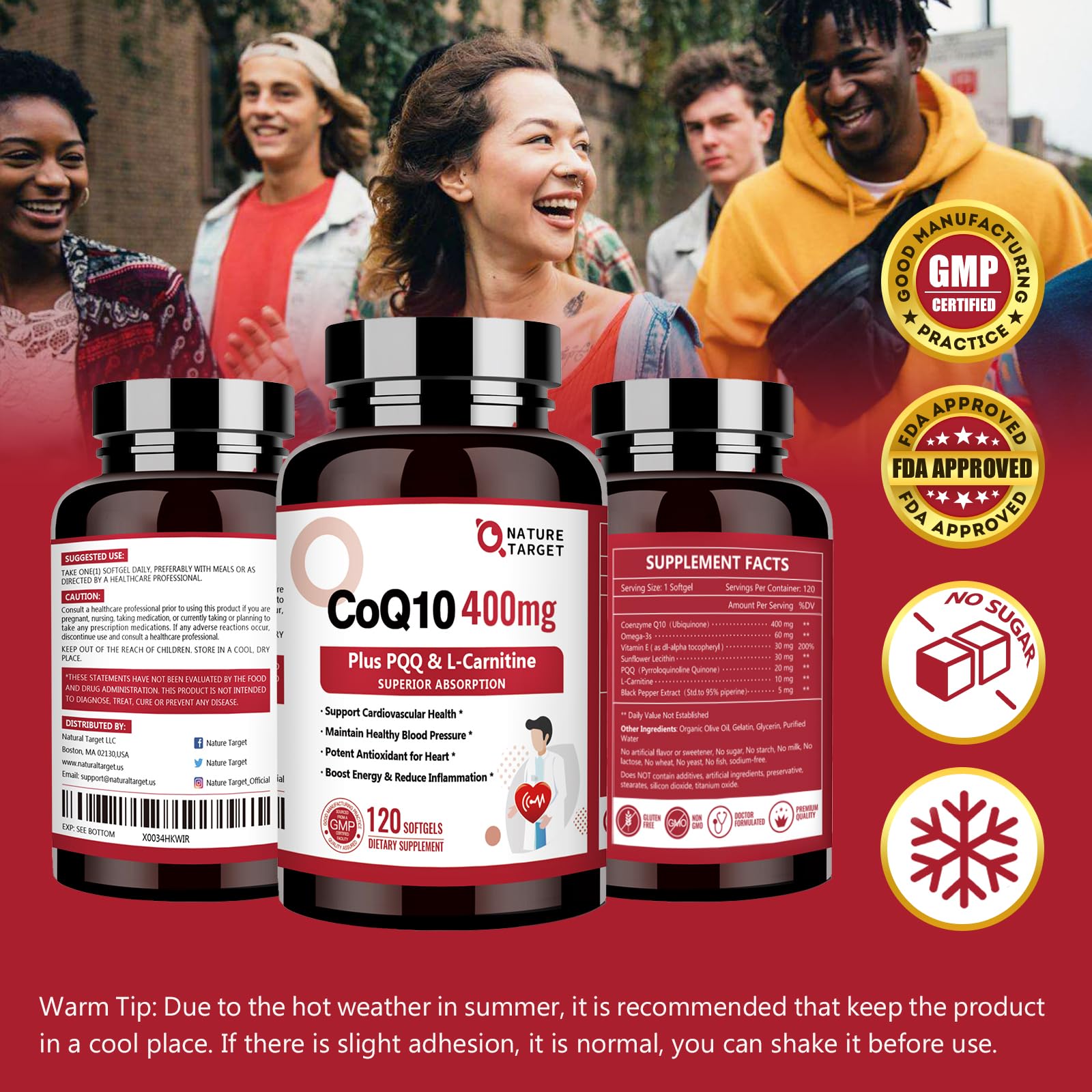 Ingredients matrix highlighting Omega-3s, PQQ and L-Carnitine in CoQ10 formula