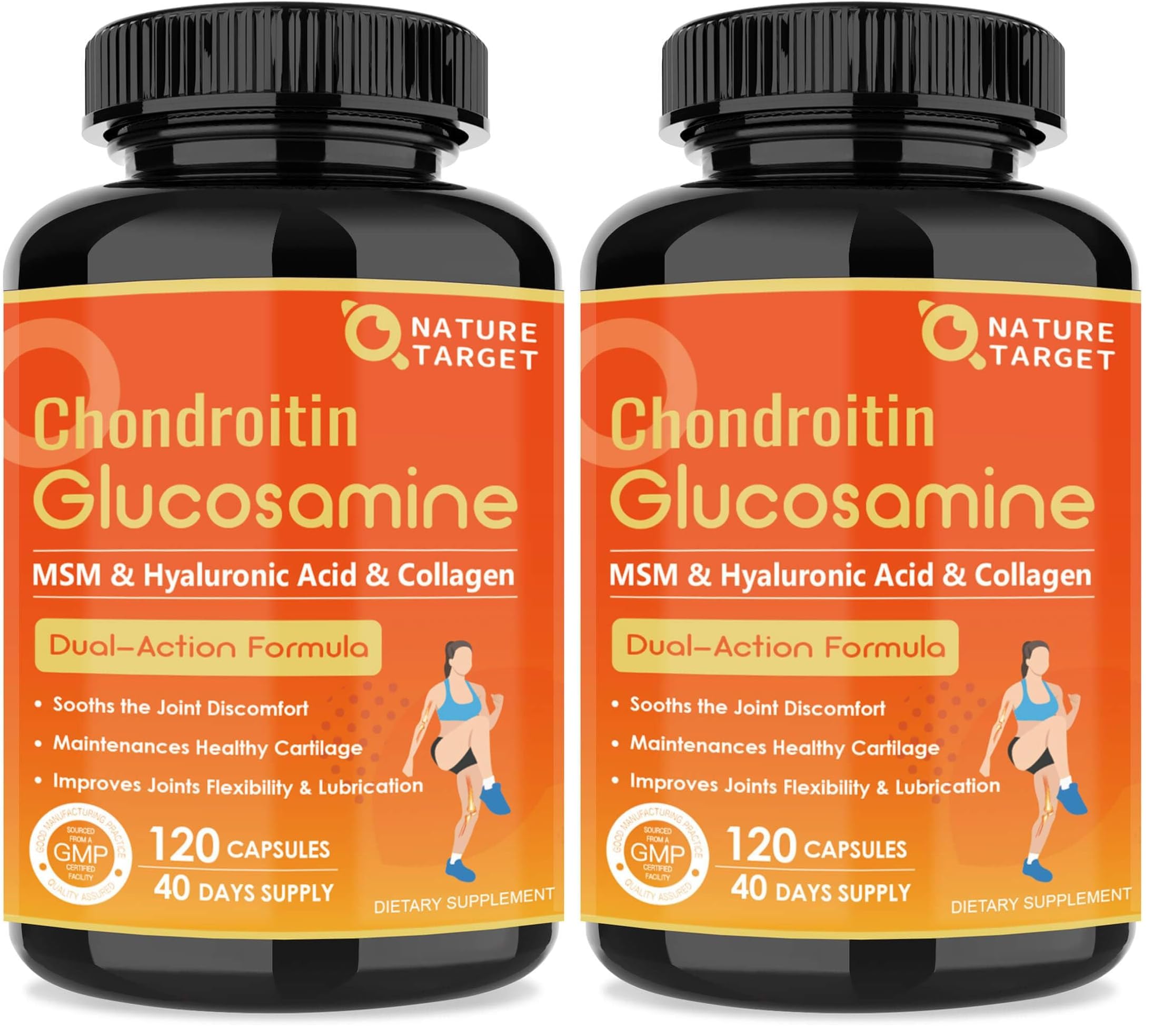 NATURE TARGET Glucosamine Chondroitin Joint Support packaging with 120 capsules in a pack of 2