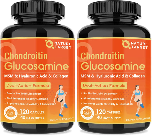 NATURE TARGET Glucosamine Chondroitin Joint Support packaging with 120 capsules in a pack of 2