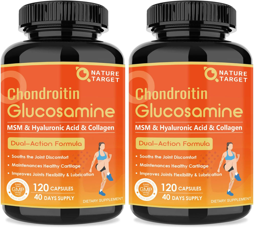 Nature Target Glucosamine Chondroitin bottle illustrating joint support for daily activity