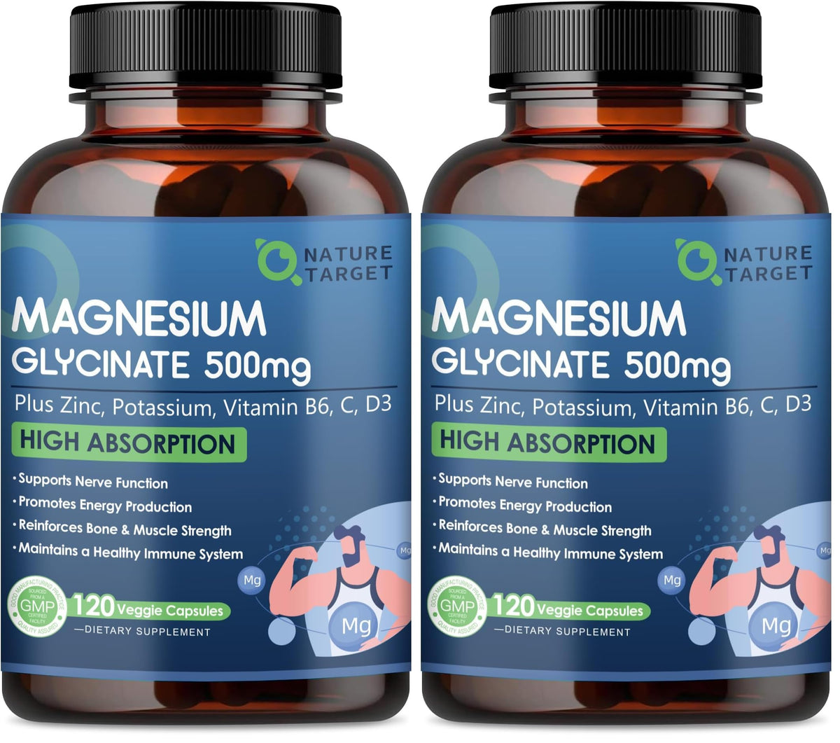 Nature Target Magnesium Glycinate 500mg bottle front view