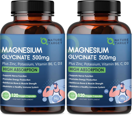 Nature Target Magnesium Glycinate 500mg bottle front view