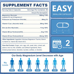 Vegan, non-GMO, gluten-free magnesium glycinate bottle label