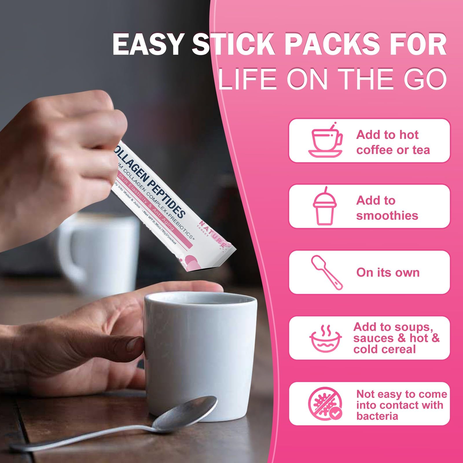 Serving ideas: collagen powder stirred into coffee or smoothie