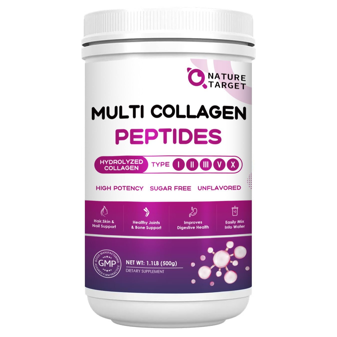 NATURE TARGET Multi Collagen Peptides Powder container with scoop