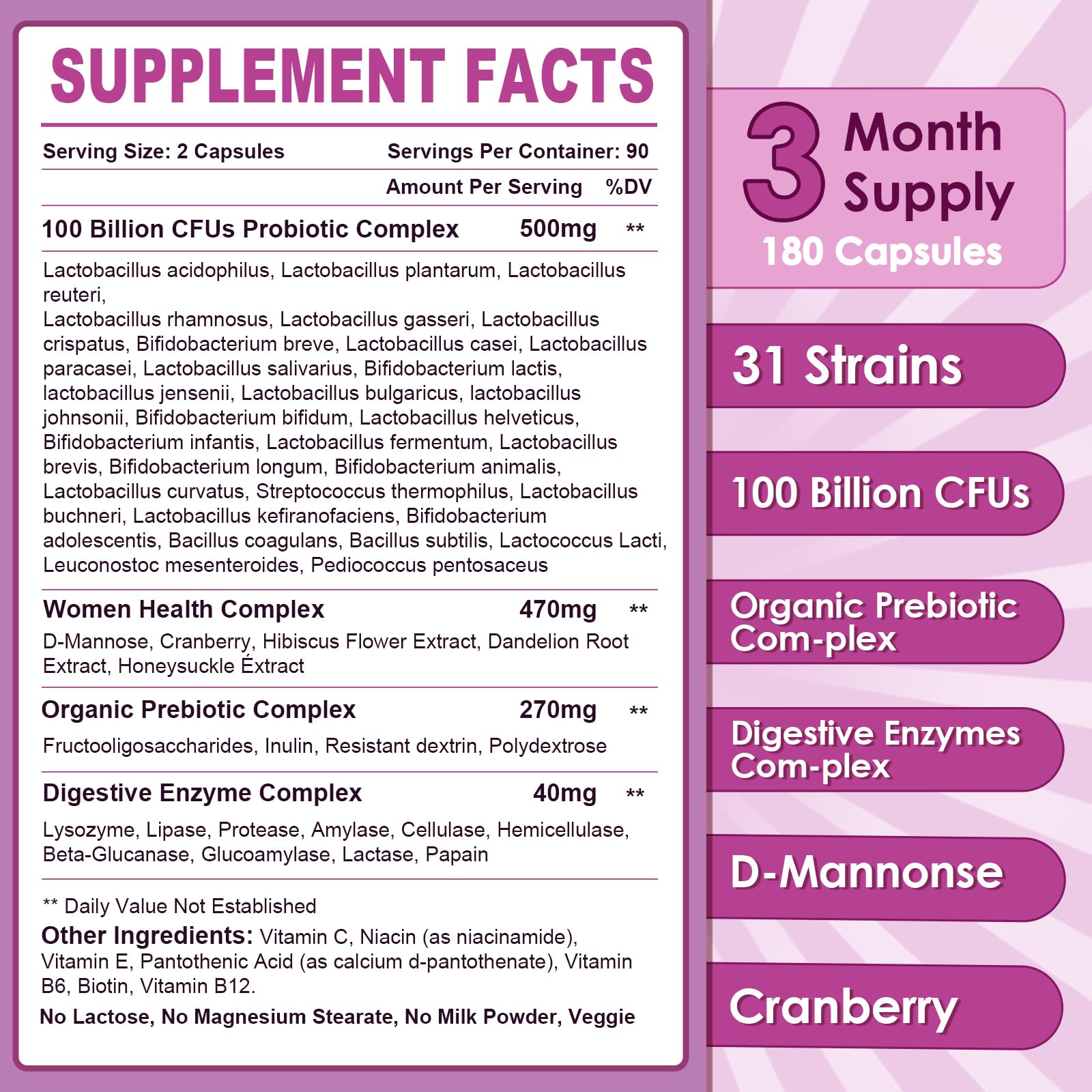 Dairy-free, Non-GMO probiotic formulation for women