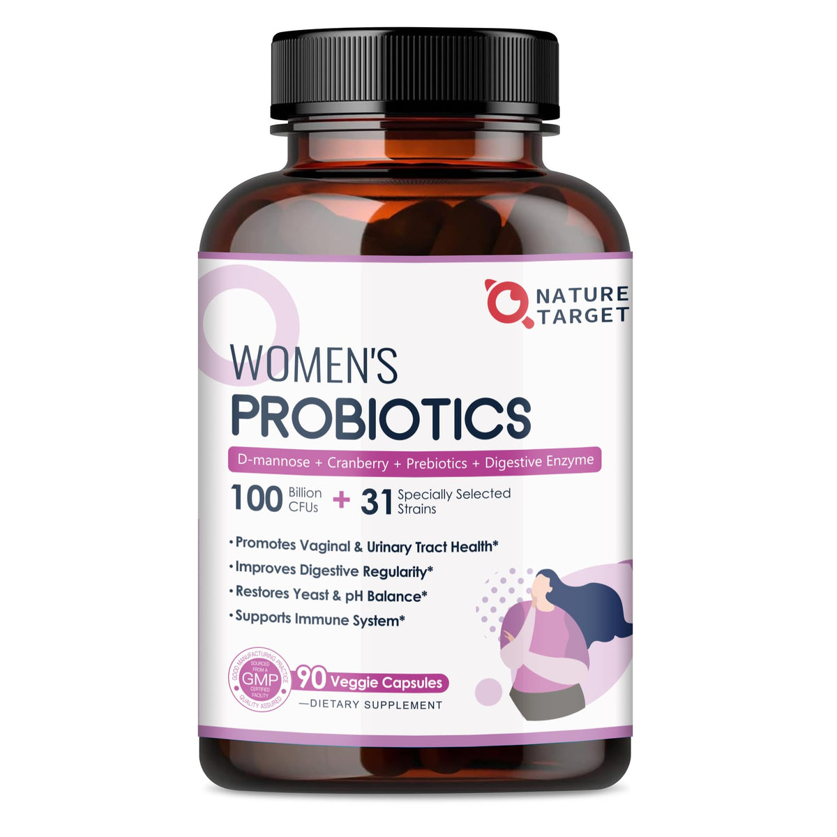 Bottle label showing 100 Billion CFUs and 31 probiotic strains