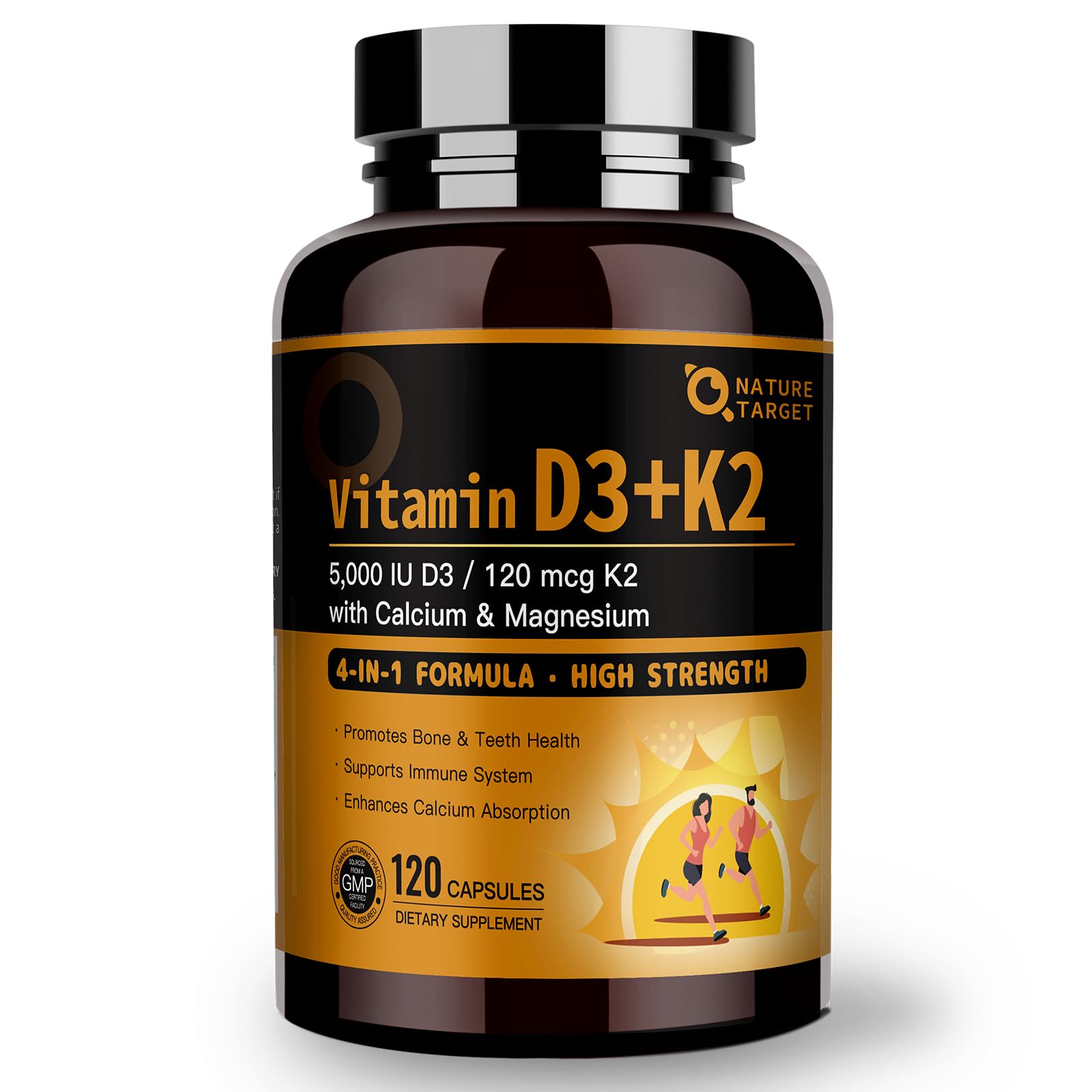 Bottle of Nature Target Vitamin D3 K2 with Calcium & Magnesium - 120 count