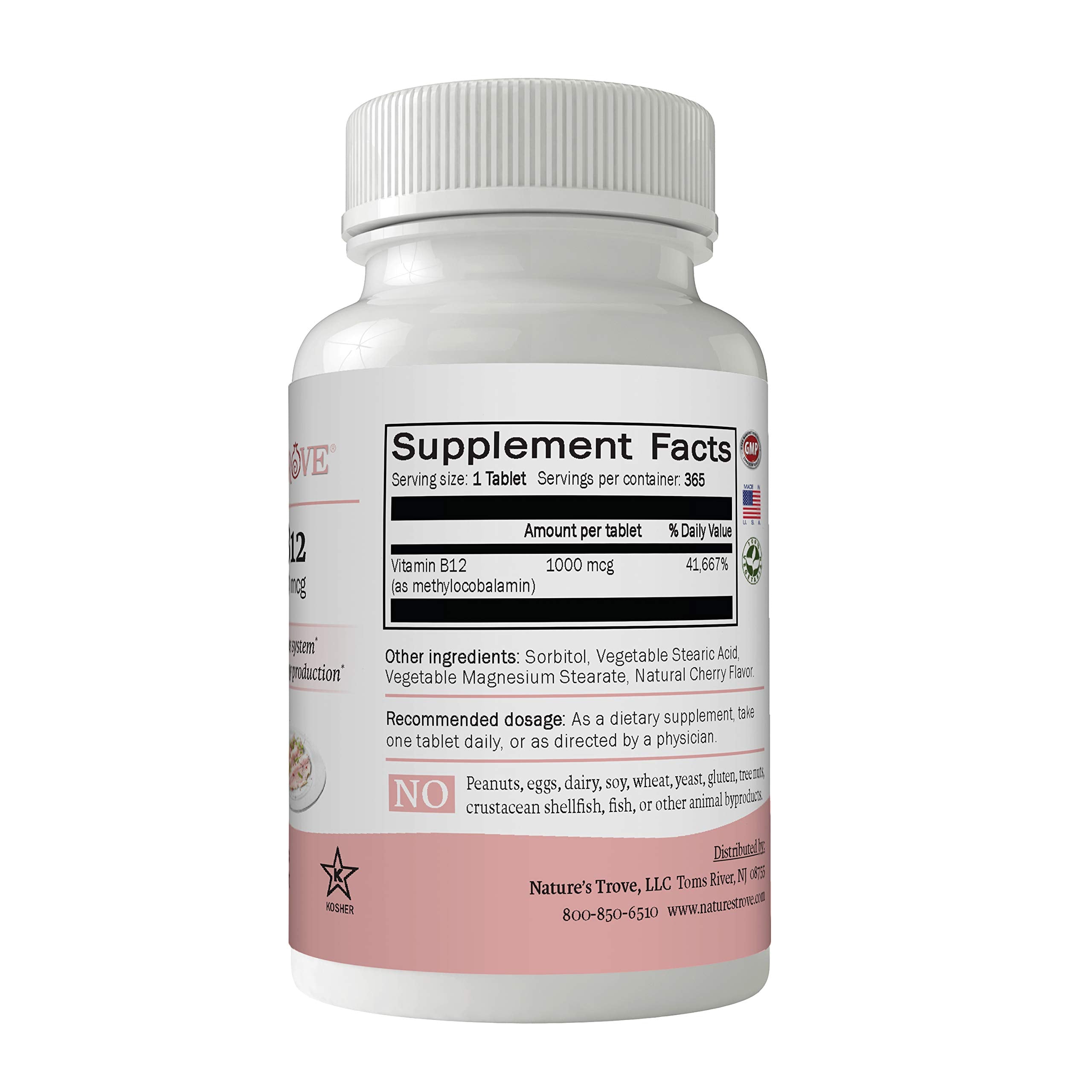 Close-up of Nature's Trove Cherry Flavor B12 1000 mcg Methylcobalamin chewables