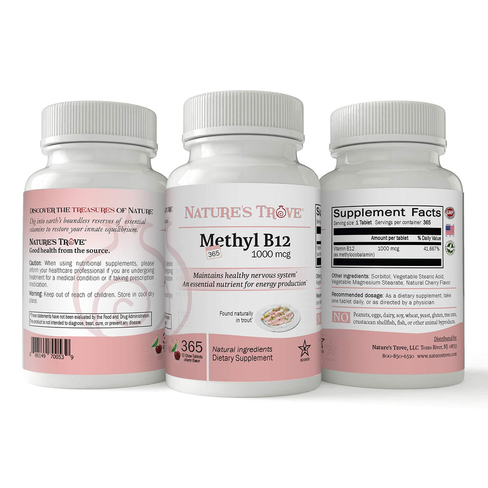 USA-made Nature's Trove B12 Methylcobalamin 1000 mcg – vegan, gluten-free, lab-tested