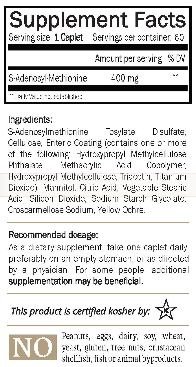 Close-up of Nature's Trove SAM-e 400mg enteric-coated caplets