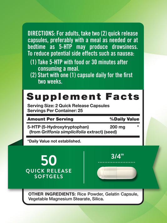 Close-up of Nature's Truth 5HTP 200mg Quick Release capsules