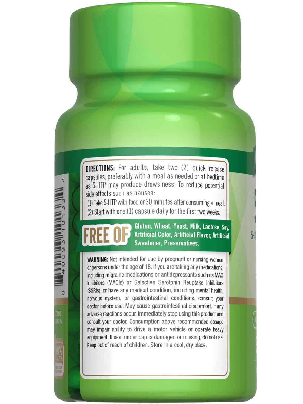 Lifestyle image showing Nature's Truth 5HTP bottle on table