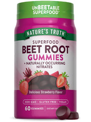 Front view of Nature's Truth Beet Root Gummies bottle with strawberry flavor