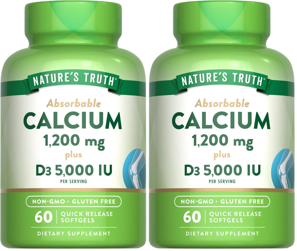 Front view of Nature's Truth Calcium 1200mg with Vitamin D3 (5000 IU) 60 softgels in pack 2