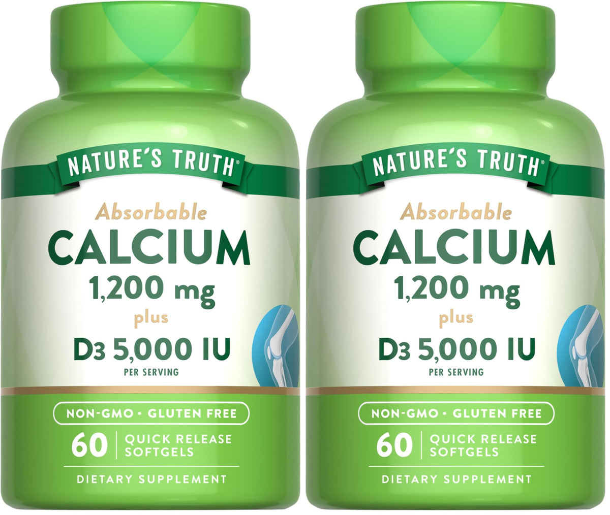 Front view of Nature's Truth Calcium 1200mg with Vitamin D3 (5000 IU) 60 softgels in pack 2
