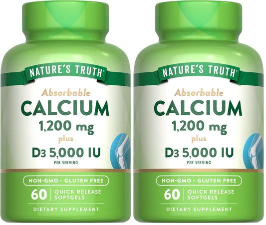 Front view of Nature's Truth Calcium 1200mg with Vitamin D3 (5000 IU) 60 softgels in pack 2