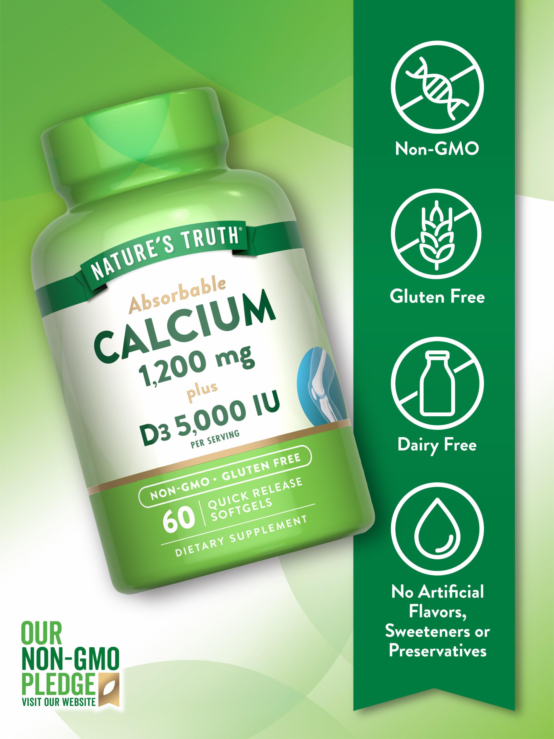 Bottle label showing 1200 mg calcium and 5000 IU vitamin D3