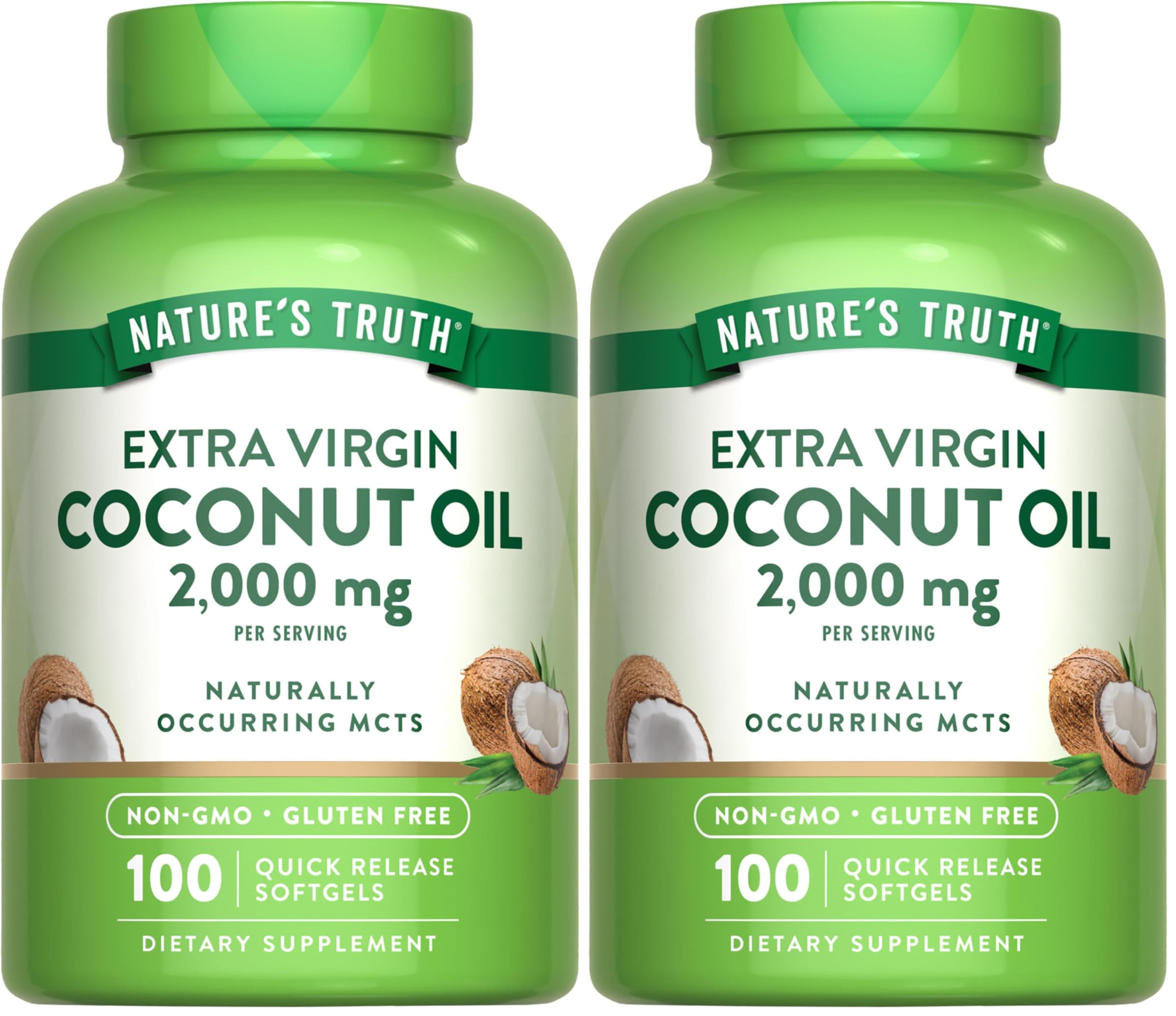 Front view of Nature's Truth Coconut Oil Supplement Pack of 2