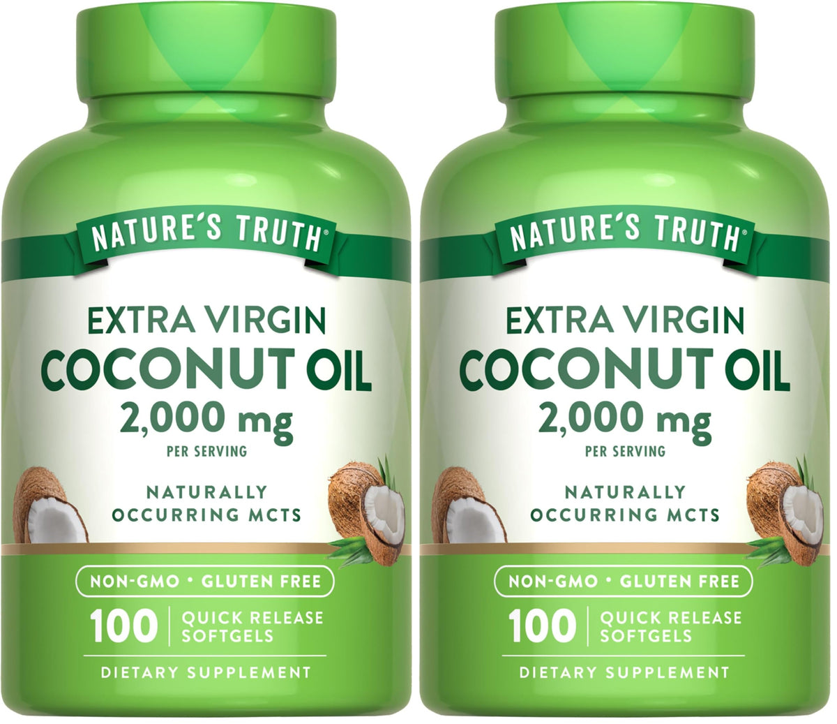 Front view of Nature's Truth Coconut Oil Supplement Pack of 2