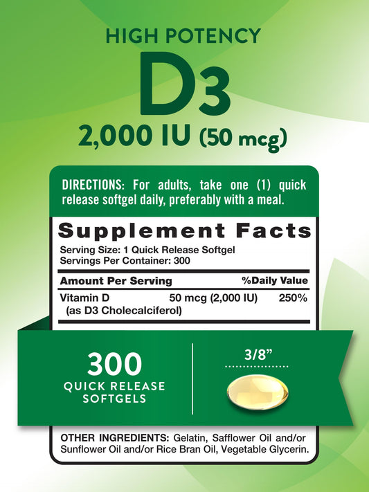 Bottle of Nature's Truth Vitamin D3 2000 IU 300 softgels