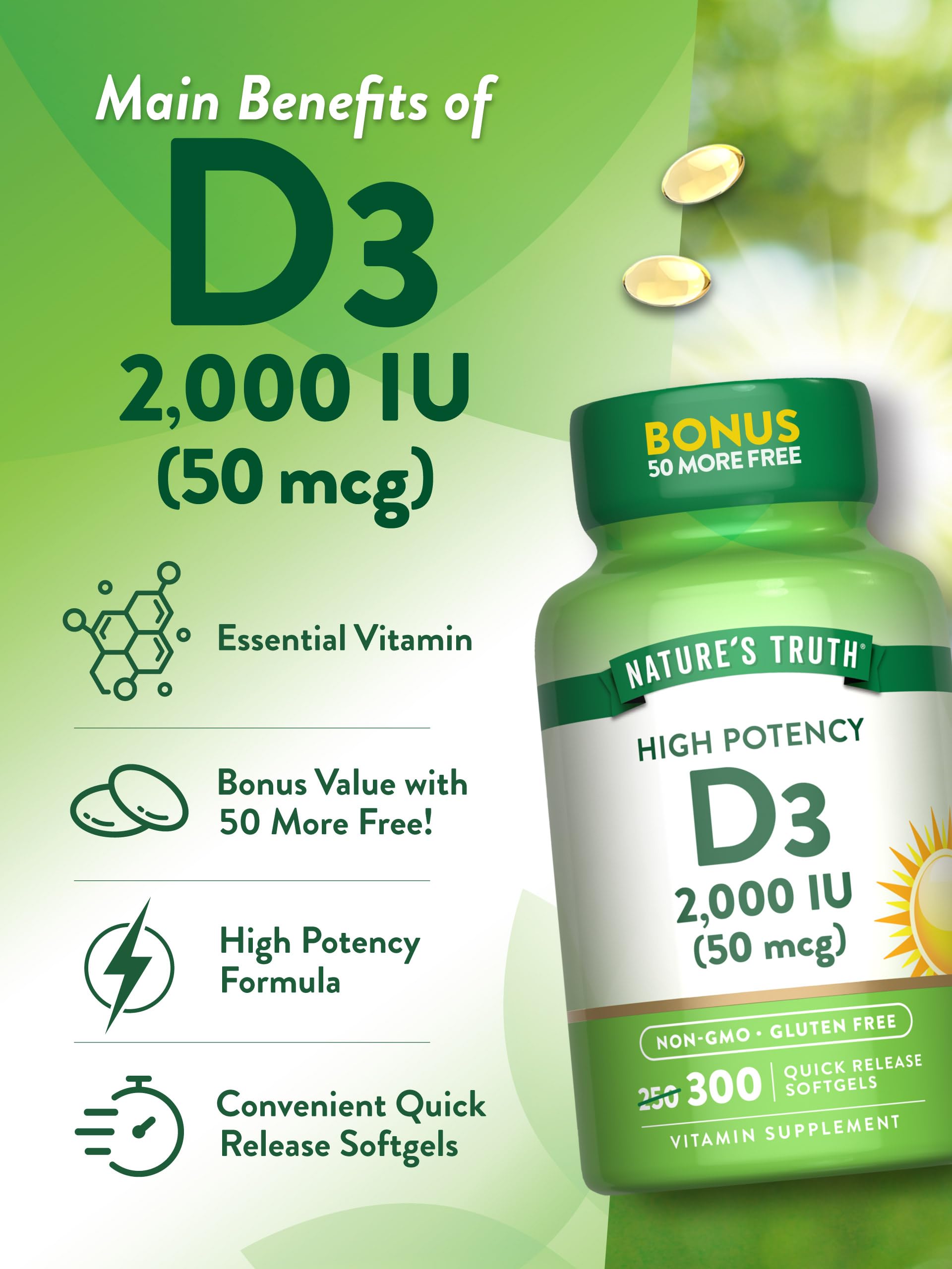 Close-up of Vitamin D3 softgel capsules