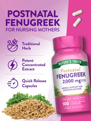 Close-up of bottle label for Nature's Truth fenugreek capsules