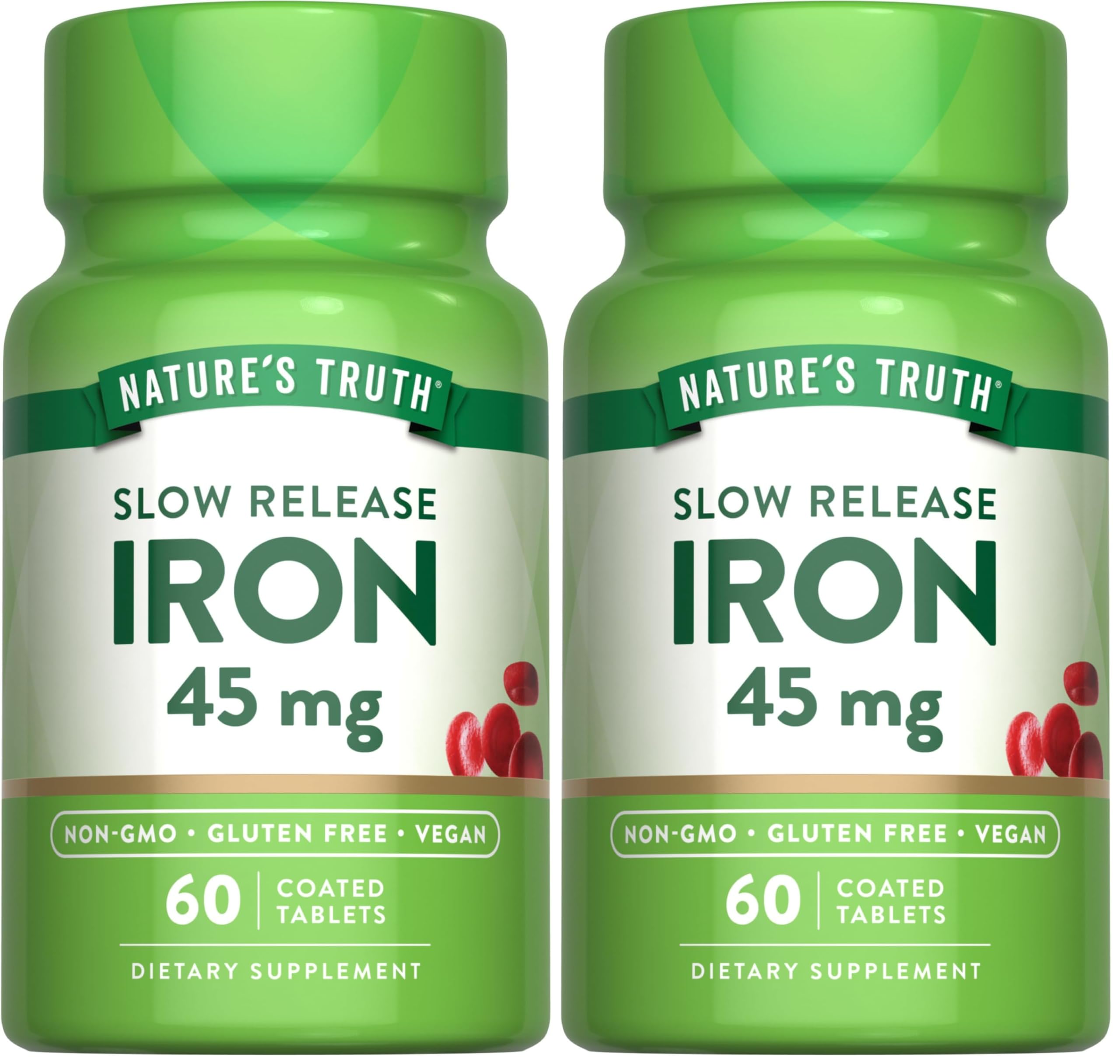 Nature's Truth Iron Supplement bottle with 60 vegan-coated tablets