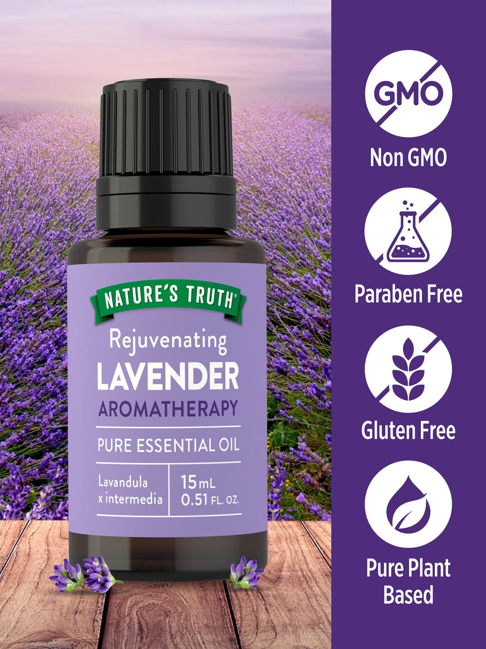 Steam-distilled Lavandula x intermedia lavender flowers