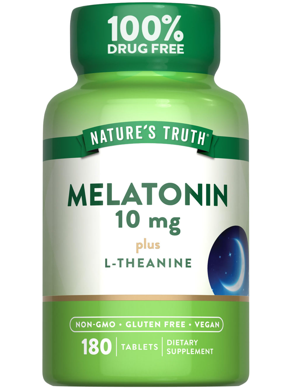 Bottle of Nature's Truth Melatonin 10 mg with L-Theanine, 180 count