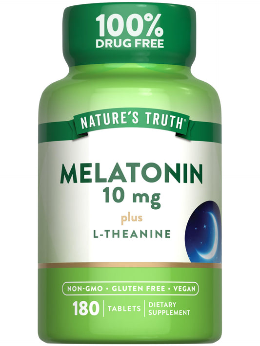 Bottle of Nature's Truth Melatonin 10 mg with L-Theanine, 180 count