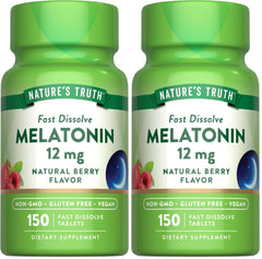 Front view of Nature's Truth Melatonin 12 mg pack (Pack of 2) with 150 tablets